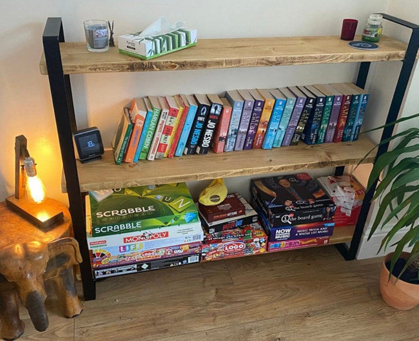 Book case | Shelving unit | Room divider | Bar | free standing | made from reclaimed scaffold boards flat bar steel