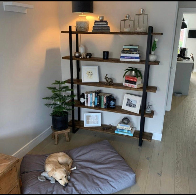 Book case | Shelving unit | Room divider | Bar | free standing | made from reclaimed scaffold boards flat bar steel