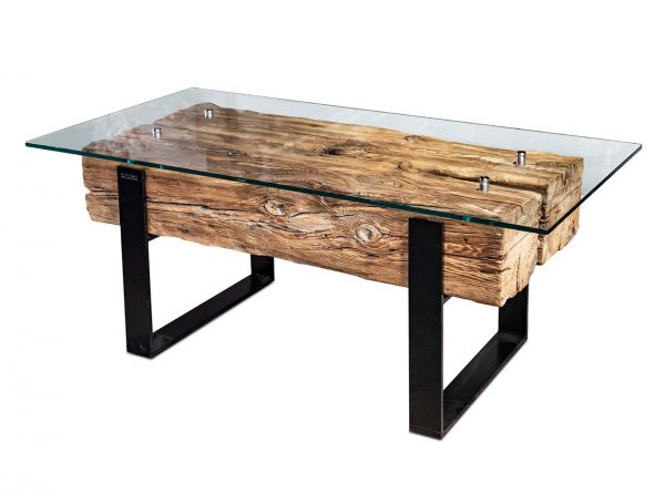 Handmade Rustic Coffee Table Chucky Oak Beams Glass top