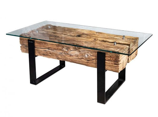Handmade Rustic Coffee Table Chucky Oak Beams Glass top