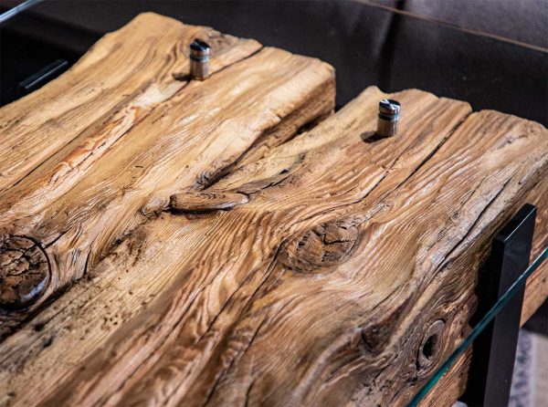 Handmade Rustic Coffee Table Chucky Oak Beams Glass top