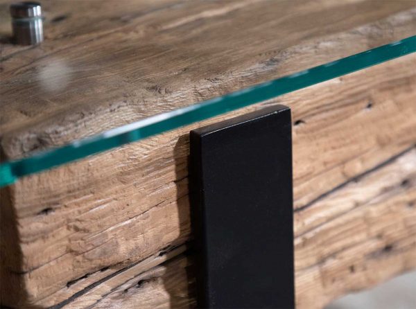 Handmade Rustic Coffee Table Chucky Oak Beams Glass top