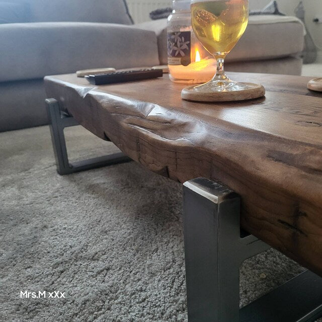 Handmade Railway sleeper Rustic coffee Table| Desk| Modern Table| Reclaimed Wood| Square steel legs| Industrial