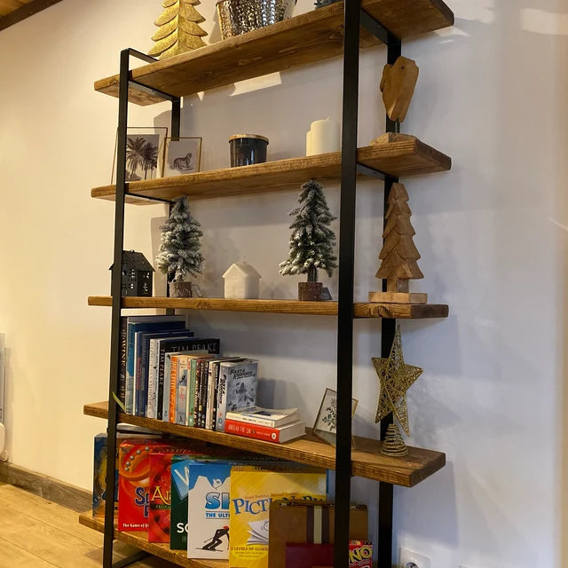 Book case | Shelving unit | Room divider | Bar | free standing | made from reclaimed scaffold boards flat bar steel