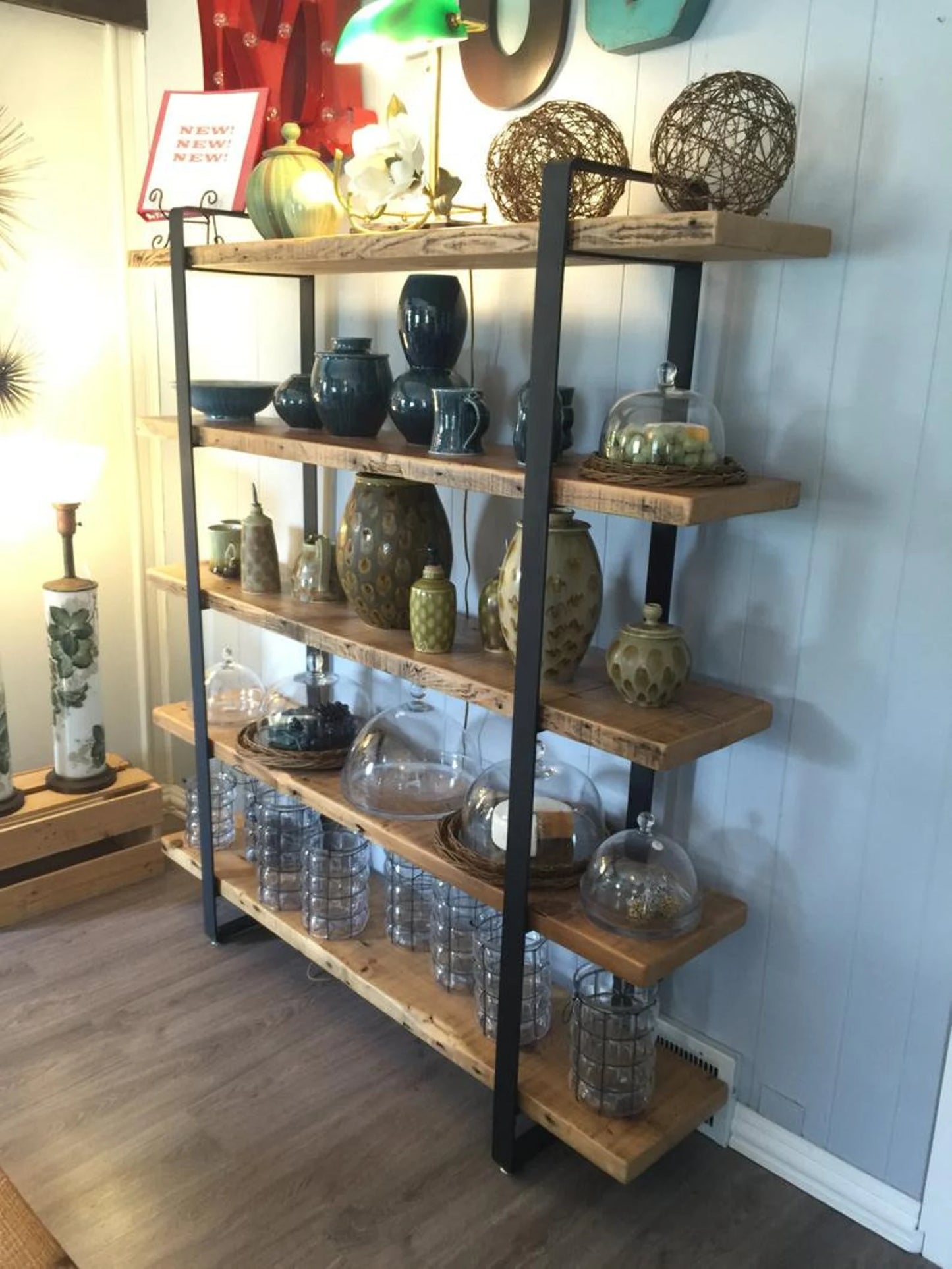 Book case | Shelving unit | Room divider | Bar | free standing | made from reclaimed scaffold boards flat bar steel