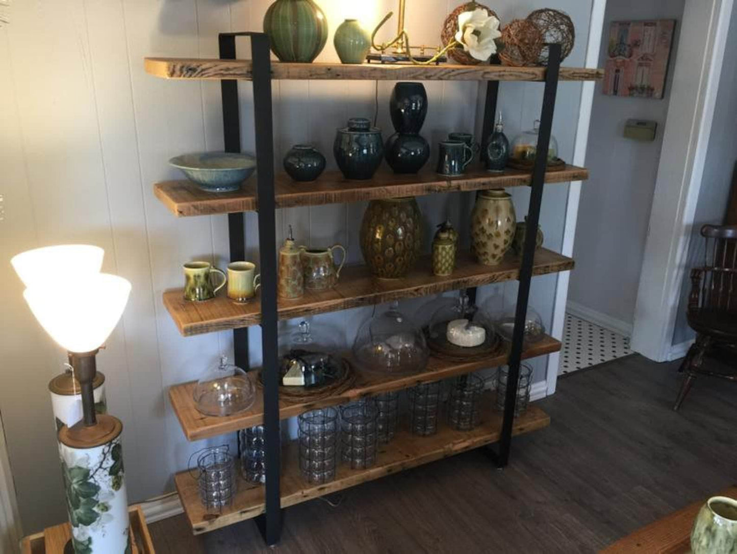Book case | Shelving unit | Room divider | Bar | free standing | made from reclaimed scaffold boards flat bar steel