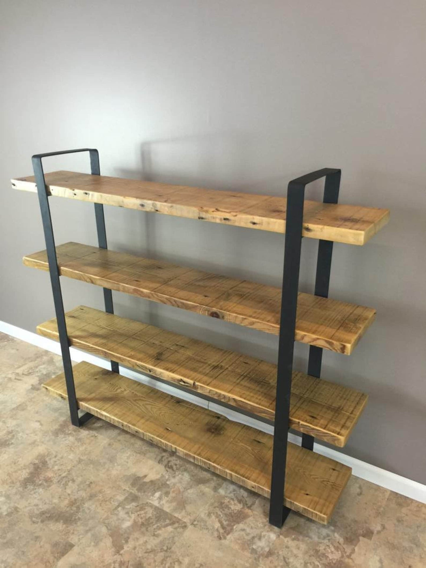 Book case | Shelving unit | Room divider | Bar | free standing | made from reclaimed scaffold boards flat bar steel