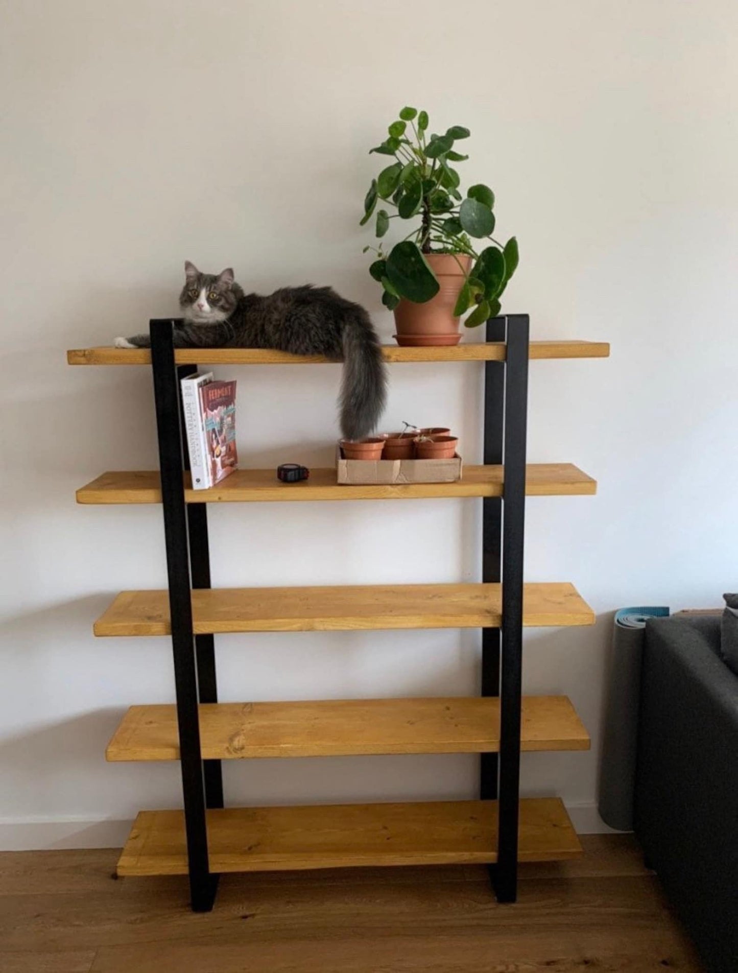 Book case | Shelving unit | Room divider | Bar | free standing | made from reclaimed scaffold boards flat bar steel