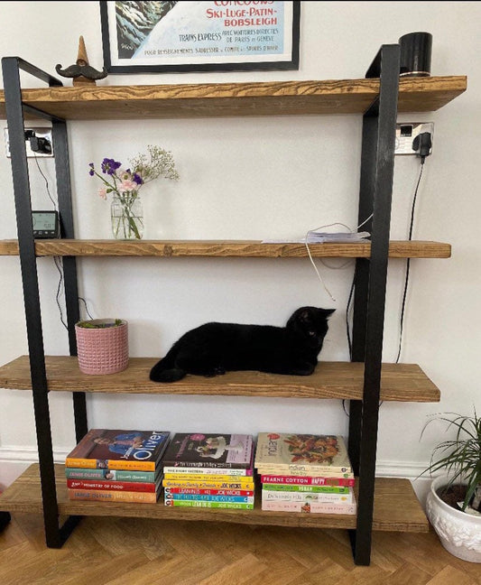 Book case | Shelving unit | Room divider | Bar | free standing | made from reclaimed scaffold boards flat bar steel