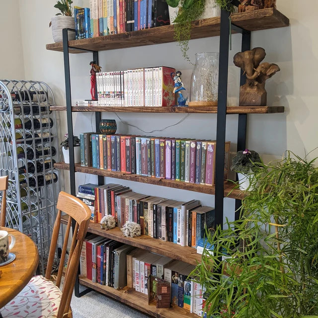 Book case | Shelving unit | Room divider | Bar | free standing | made from reclaimed scaffold boards flat bar steel
