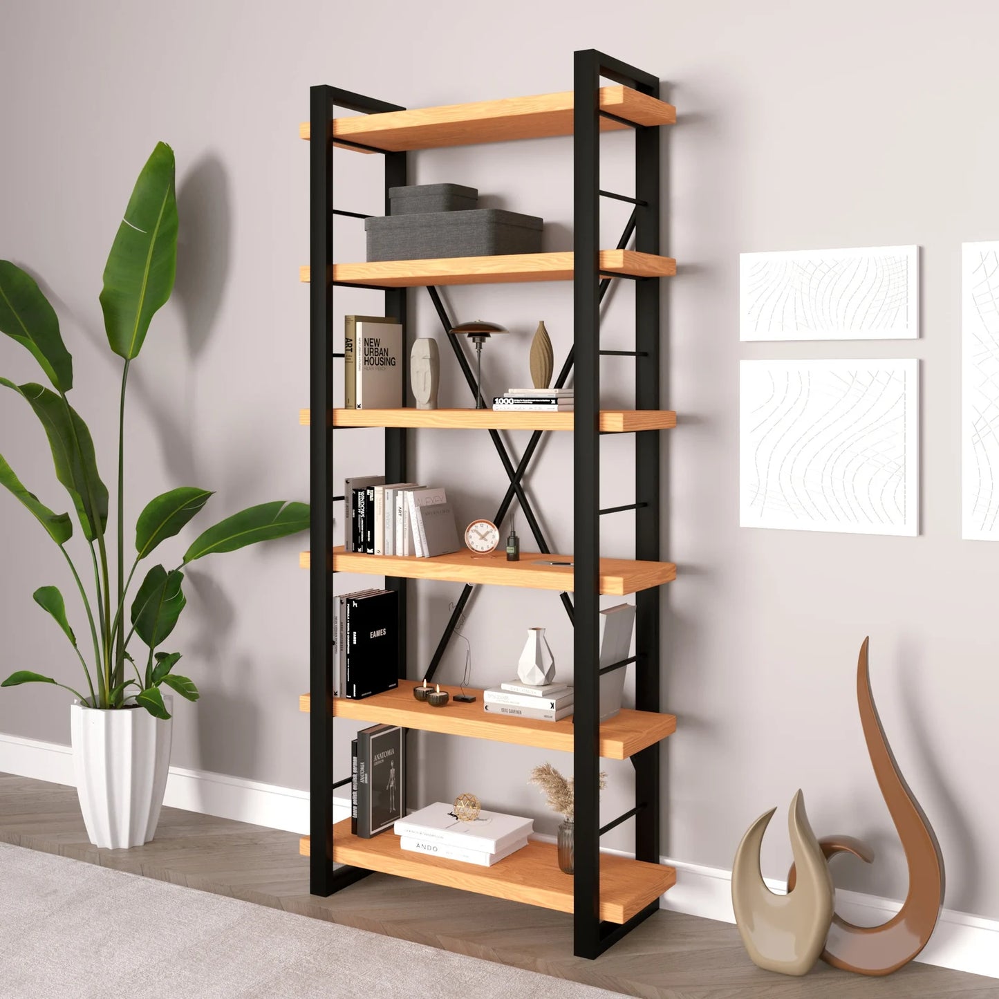 Box Cross | Media unit |Book case | Room divider | Bar | free standing | reclaimed scaffold boards| box section