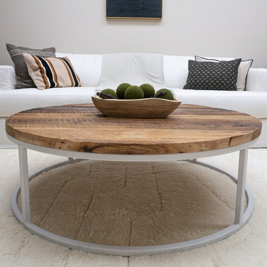 Handmade Rustic Round Coffee Table| Desk| Modern Table| Reclaimed Wood| Industrial